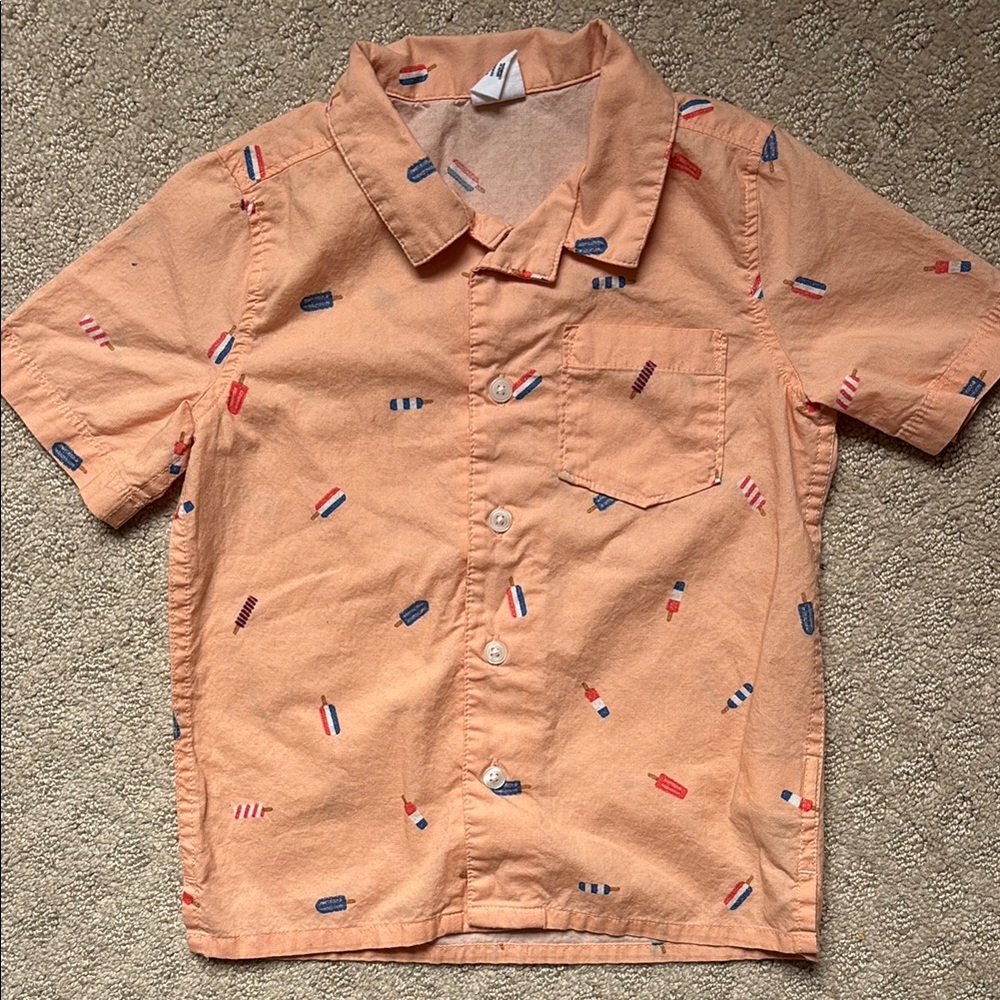 GAP Boys 4T peach button down popsicle print shirt. New without tags.